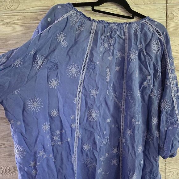 Johnny Was Celestin Neptune Blouse Top Womens SZ 2x Designer Cupra Rayon - Picture 9 of 9